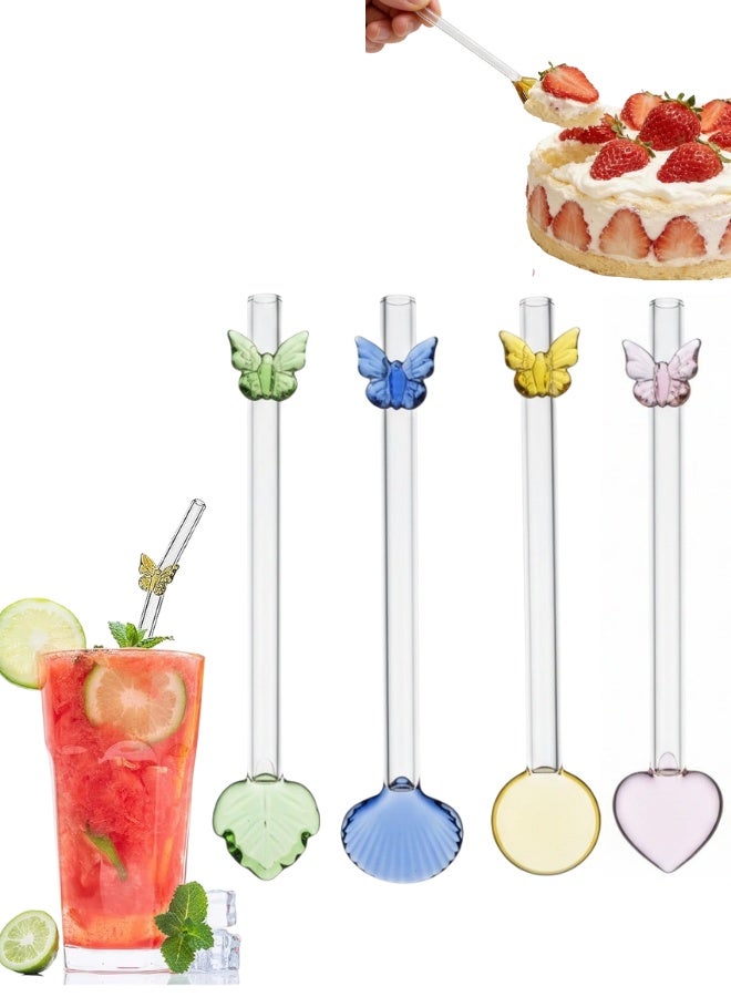4pcs Dual-Function Glass Straw Spoon Set – Reusable Borosilicate Glass Straws and Spoons for Bubble Tea, Smoothies, Milkshakes & Cocktails – Eco-Friendly - Image 1